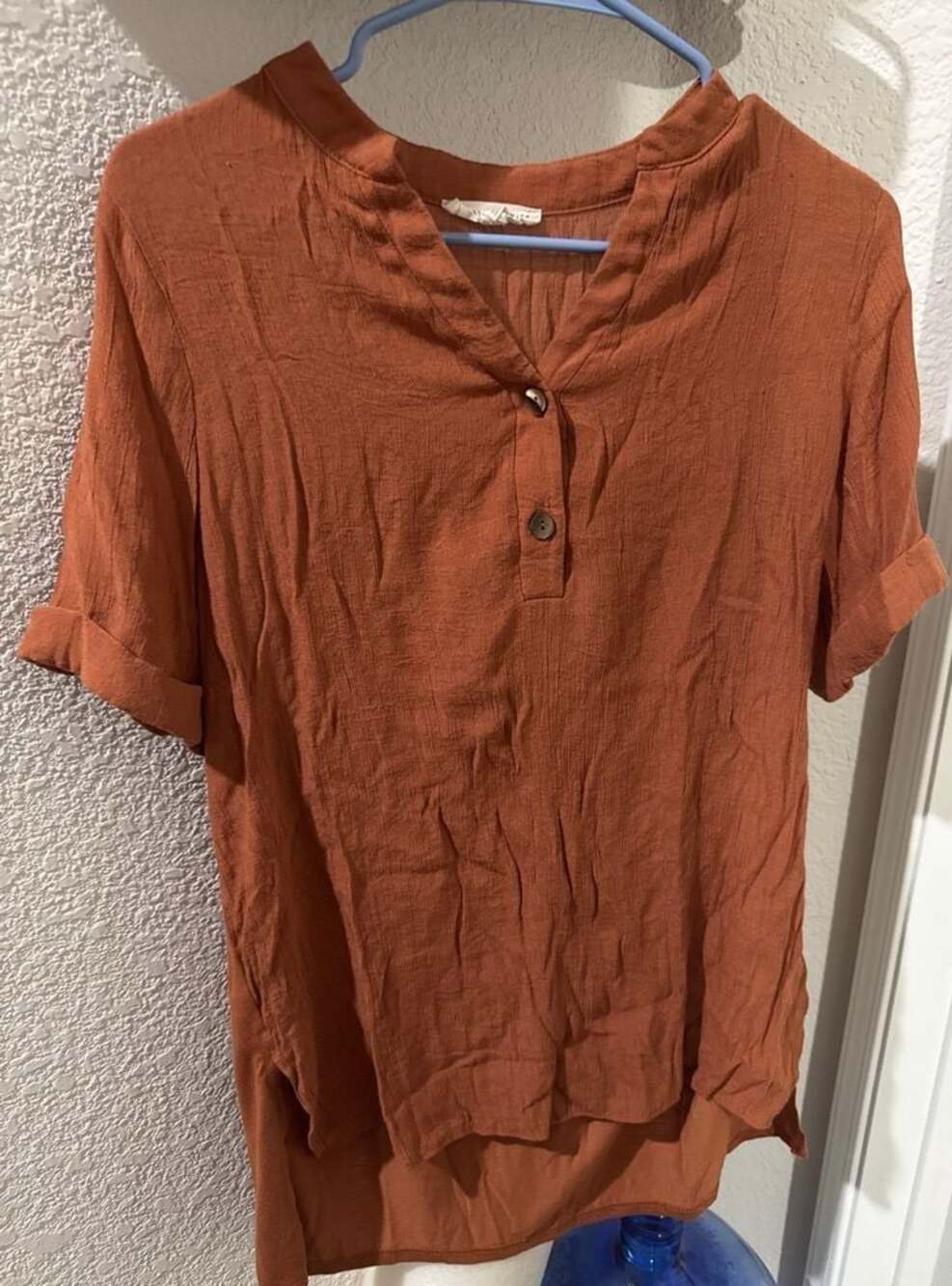 Terracotta Orange V-Neck Short Sleeve Blouse Top